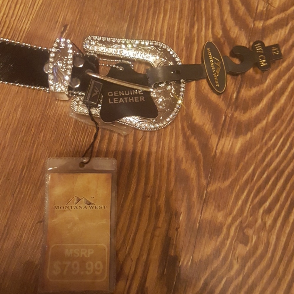 Black pony leather belts aqua blue stones